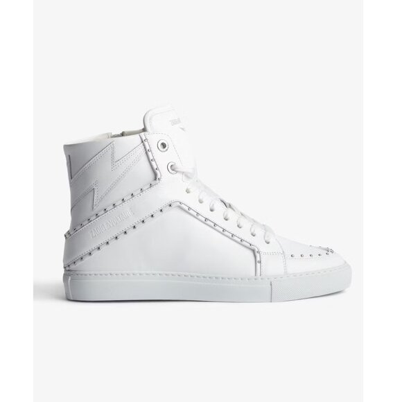 Zadig & Voltaire NWT High Flash Studded White Sneakers Sz 38, 7 US - Picture 1 of 7